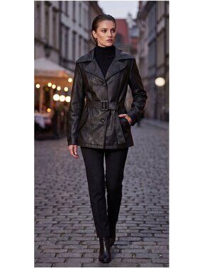 NWT Emporio & Co. Women's Black Stylish Leather Jacket - Size M - Italy